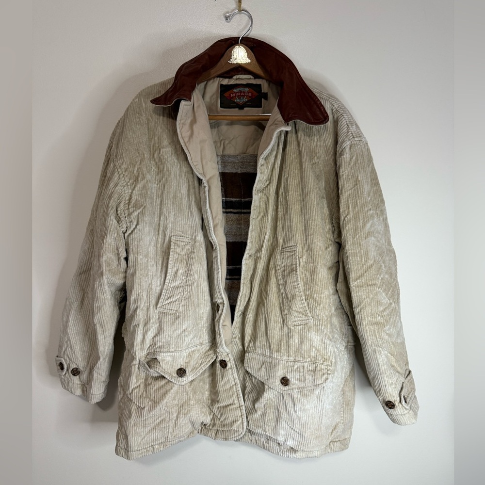 Mirage Men's Vintage Beige Corduroy Jacket with flannel lining in size XL